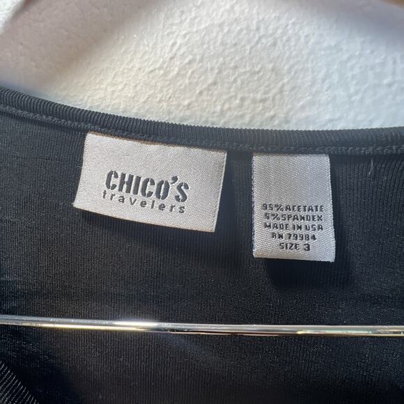 Chico's 3 Chicos Travelers Black Cardigan & shirt set Open Front Long jacket XL - Picture 7 of 8